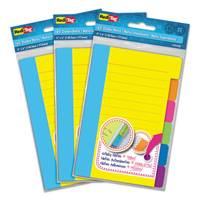 Divider Sticky Notes, 6-Tab Sets, Note Ruled, 4" x 6", Assorted Colors, 60 Sheets/Set, 3 Sets/Box OrdermeInc OrdermeInc