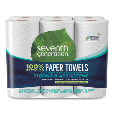 SEVENTH GENERATION 100% Recycled Paper Kitchen Towel Rolls, 2-Ply, 11 x 5.4, 140 Sheets/Roll, 6 Rolls/Pack - OrdermeInc