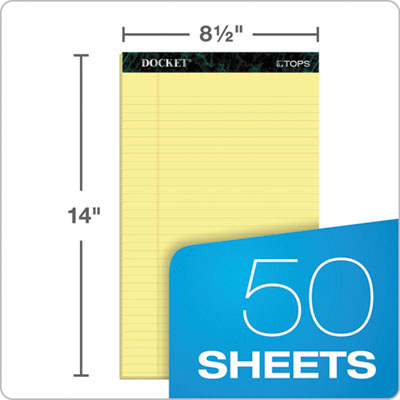 TOPS™ Docket Ruled Perforated Pads, Wide/Legal Rule, 50 Canary-Yellow 8.5 x 14 Sheets, 12/Pack OrdermeInc OrdermeInc