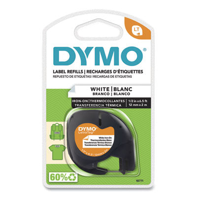 DYMO® LetraTag Fabric Iron-On Labels, 0.5" x 6.5 ft, White - OrdermeInc
