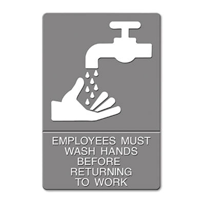 Headline® Sign ADA Sign, EMPLOYEES MUST WASH HANDS... Tactile Symbol/Braille, 6 x 9, Gray OrdermeInc OrdermeInc