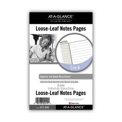 AT-A-GLANCE Lined Notes Pages for Planners/Organizers, 8.5 x 5.5, White Sheets, Undated