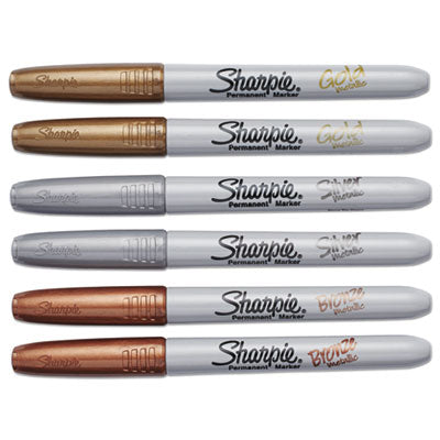 SANFORD Metallic Fine Point Permanent Markers, Fine Bullet Tip, Gold-Silver-Bronze, 6/Pack - OrdermeInc