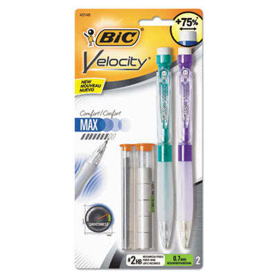 BIC® Velocity Max Pencil, 0.7 mm, HB (#2), Black Lead, Assorted Barrel Colors, 2/Pack - OrdermeInc