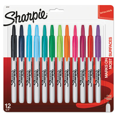 Sharpie® Retractable Permanent Marker, Fine Bullet Tip, Assorted Colors, 12/Set OrdermeInc OrdermeInc