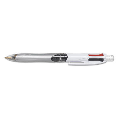 BIC CORP. 4-Color 3 + 1 Multi-Color Ballpoint Pen/Pencil, Retractable, 1 mm Pen/0.7 mm Pencil, Black/Blue/Red Ink, Gray/White Barrel