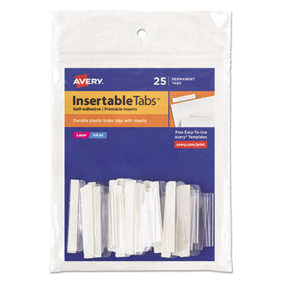 AVERY PRODUCTS CORPORATION Insertable Index Tabs with Printable Inserts, 1/5-Cut, Clear, 1.5" Wide, 25/Pack