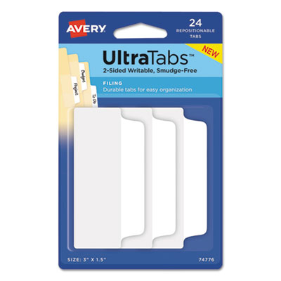 AVERY PRODUCTS CORPORATION Ultra Tabs Repositionable Tabs, Wide and Slim: 3" x 1.5", 1/3-Cut, White, 24/Pack