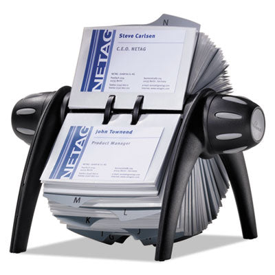 Durable® VISIFIX Flip Rotary Business Card File, Holds 400 2.88 x 4.13 Cards, 8.75 x 7.13 x 8.06, Plastic, Black/Silver OrdermeInc OrdermeInc