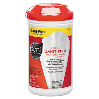 Sani Professional® No-Rinse Sanitizing Multi-Surface Wipes, Unscented, White, 95/Container, 6/Carton OrdermeInc OrdermeInc