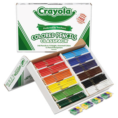 BINNEY & SMITH / CRAYOLA Color Pencil Classpack Set with (240) Pencils and (12) Pencil Sharpeners, 3.3 mm, 2B, Assorted Lead and Barrel Colors, 240/BX - OrdermeInc