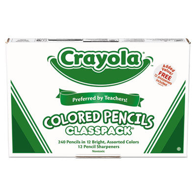 BINNEY & SMITH / CRAYOLA Color Pencil Classpack Set with (240) Pencils and (12) Pencil Sharpeners, 3.3 mm, 2B, Assorted Lead and Barrel Colors, 240/BX - OrdermeInc