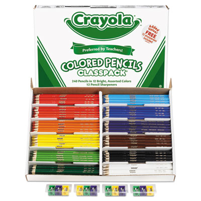 BINNEY & SMITH / CRAYOLA Color Pencil Classpack Set with (240) Pencils and (12) Pencil Sharpeners, 3.3 mm, 2B, Assorted Lead and Barrel Colors, 240/BX - OrdermeInc