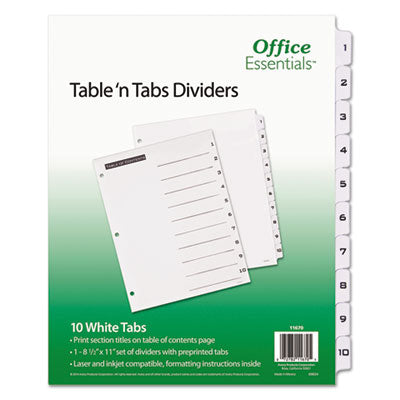 Table 'n Tabs Dividers, 10-Tab, 1 to 10, 11 x 8.5, White, White Tabs, 1 Set OrdermeInc OrdermeInc
