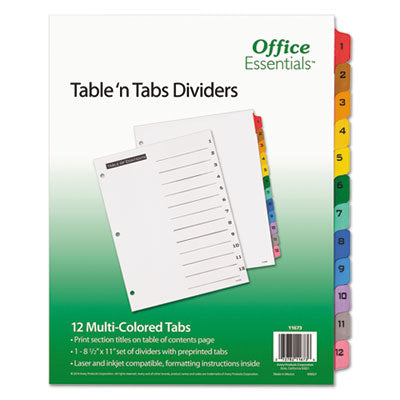 Table 'n Tabs Dividers, 12-Tab, 1 to 12, 11 x 8.5, White, Assorted Tabs, 1 Set OrdermeInc OrdermeInc