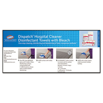 CLOROX SALES CO. Dispatch Cleaner Disinfectant Towels, 1-Ply, 6.75 x 8, Unscented, White, 150/Canister - OrdermeInc