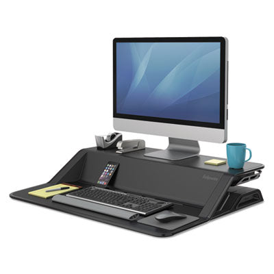 FELLOWES MFG. CO. Lotus Sit-Stands Workstation, 32.75" x 24.25" x 5.5" to 22.5", Black - OrdermeInc