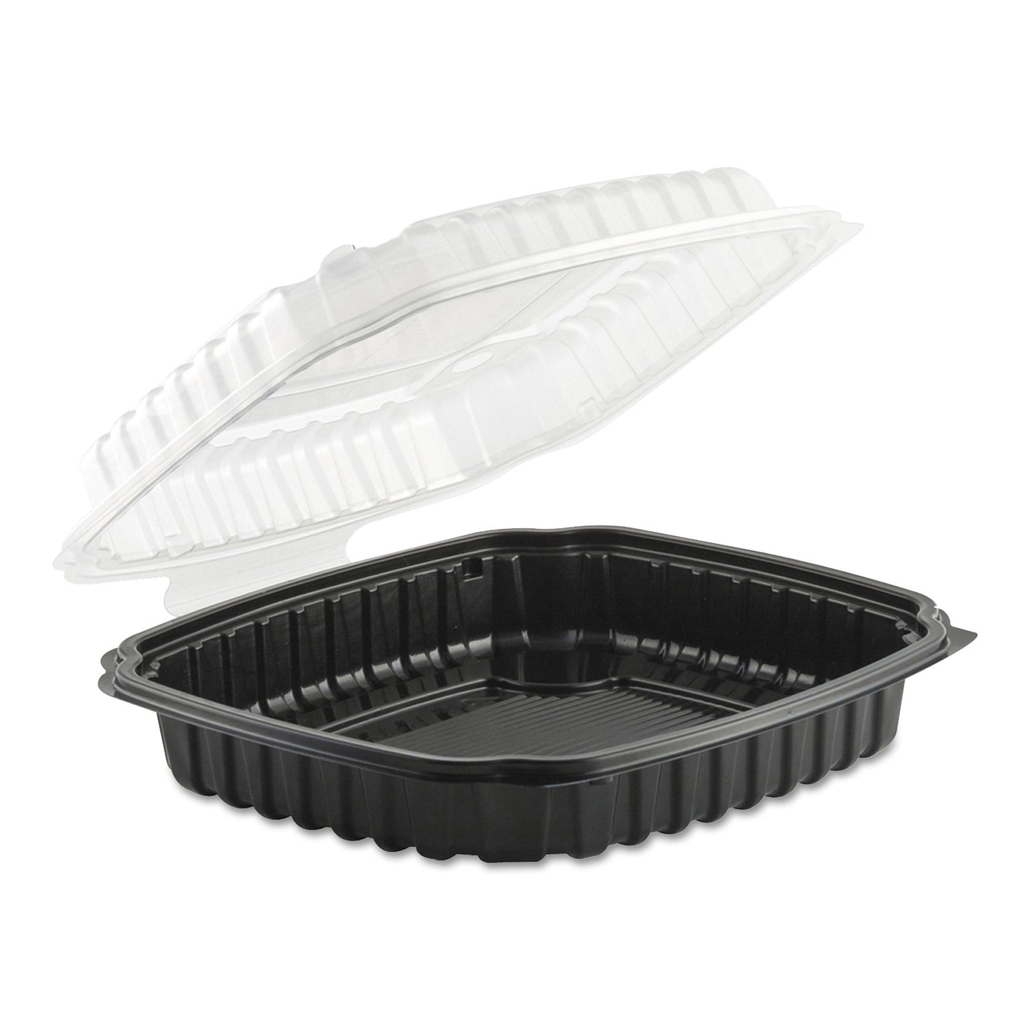 ANCHOR PACKAGING Culinary Basics Microwavable Container, 36 oz, 9 x 9 x 2.5, Clear/Black, Plastic, 100/Carton