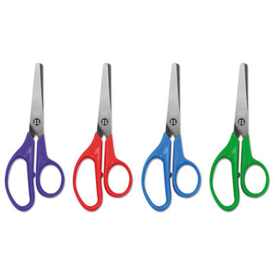 Kids' Scissors, Rounded Tip, 5" Long, 1.75" Cut Length, Assorted Straight Handles, 12/Pack OrdermeInc OrdermeInc