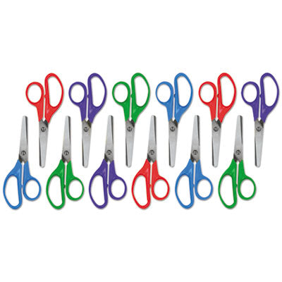 Kids' Scissors, Rounded Tip, 5" Long, 1.75" Cut Length, Assorted Straight Handles, 12/Pack OrdermeInc OrdermeInc