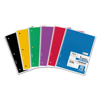 MEAD PRODUCTS Spiral Notebook, 1-Subject, Wide/Legal Rule, Assorted Cover Colors, (70) 10.5 x 8 Sheets, 6/Pack