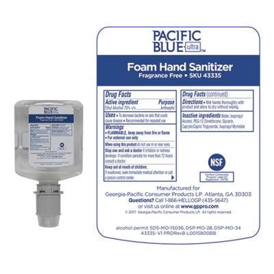 Pacific Blue Ultra Foam Hand Sanitizer Refill For Manual Dispensers, 1,000 mL, Fragrance-Free, 4/Carton OrdermeInc OrdermeInc