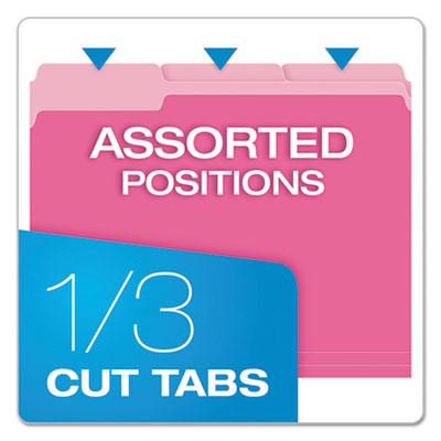 TOPS BUSINESS FORMS Colored File Folders, 1/3-Cut Tabs: Assorted, Letter Size, Pink/Light Pink, 100/Box - OrdermeInc