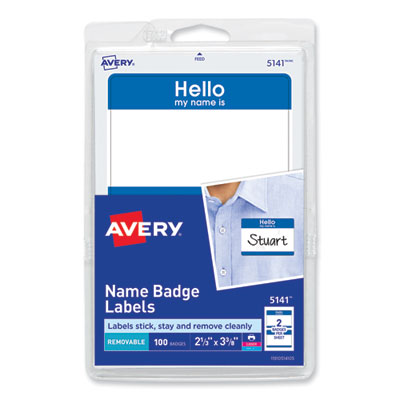 AVERY PRODUCTS CORPORATION Printable Adhesive Name Badges, 3.38 x 2.33, Blue "Hello", 100/Pack