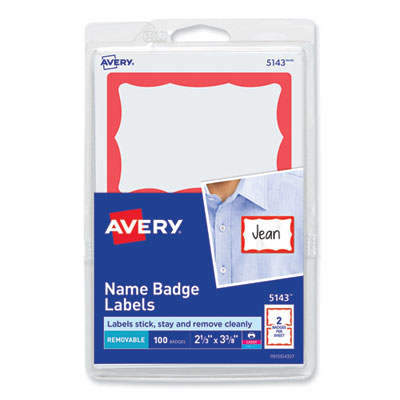 AVERY PRODUCTS CORPORATION Printable Adhesive Name Badges, 3.38 x 2.33, Red Border, 100/Pack