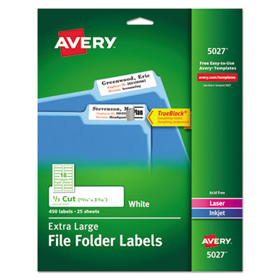 Extra-Large TrueBlock File Folder Labels with Sure Feed Technology, 0.94 x 3.44, White, 18/Sheet, 25 Sheets/Pack OrdermeInc OrdermeInc