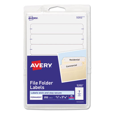 AVERY PRODUCTS CORPORATION Printable 4" x 6" - Permanent File Folder Labels, 0.69 x 3.44, White, 7/Sheet, 36 Sheets/Pack, (5202)