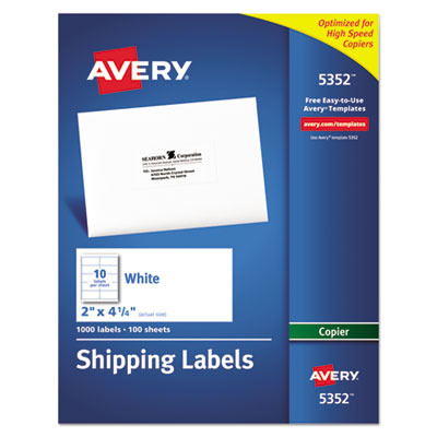 Copier Mailing Labels, Copiers, 2 x 4.25, White, 10/Sheet, 100 Sheets/Box OrdermeInc OrdermeInc