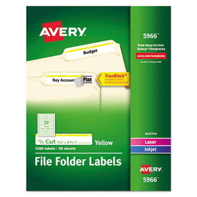 Avery® Permanent TrueBlock File Folder Labels with Sure Feed Technology, 0.66 x 3.44, Yellow/White, 30/Sheet, 50 Sheets/Box OrdermeInc OrdermeInc