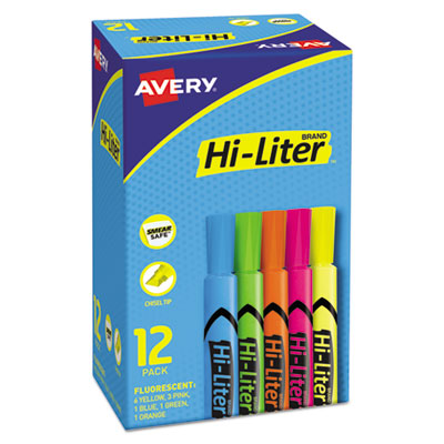 AVERY PRODUCTS CORPORATION HI-LITER Desk-Style Highlighters, Assorted Ink Colors, Chisel Tip, Assorted Barrel Colors, Dozen
