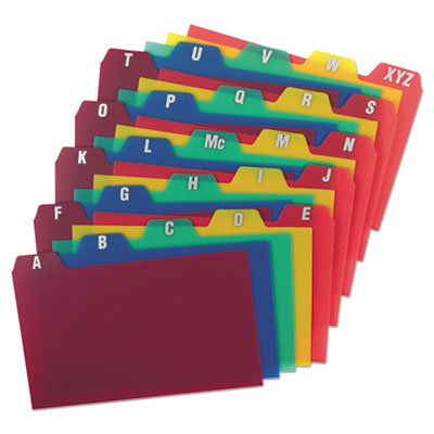 TOPS BUSINESS FORMS Durable Poly A-Z Card Guides, 1/5-Cut Top Tab, A to Z, 3 x 5, Assorted Colors, 25/Set - OrdermeInc