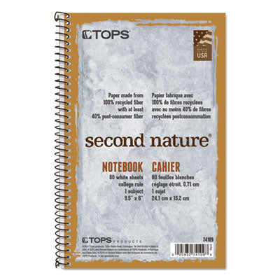 TOPS™ Second Nature Single Subject Wirebound Notebooks, Medium/College Rule, Light Blue Cover, (80) 9.5 x 6 Sheets - OrdermeInc