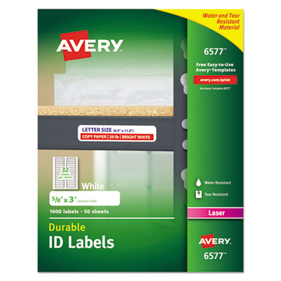 AVERY PRODUCTS CORPORATION Durable Permanent ID Labels with TrueBlock Technology, Laser Printers, 0.63 x 3, White, 32/Sheet, 50 Sheets/Pack