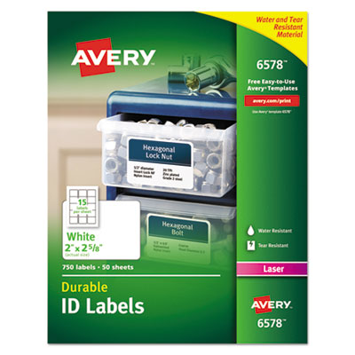 AVERY PRODUCTS CORPORATION Durable Permanent ID Labels with TrueBlock Technology, Laser Printers, 2 x 2.63, White, 15/Sheet, 50 Sheets/Pack