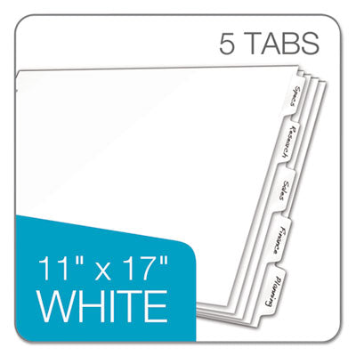 Cardinal® Write 'n Erase Tabloid Index Dividers, 5-Tab, 11 x 17, White, 1 Set - OrdermeInc