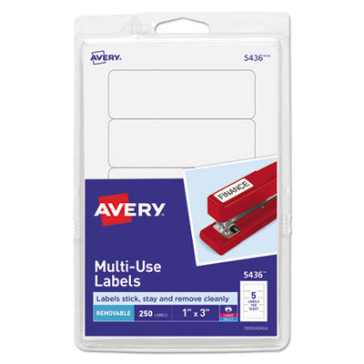 Removable Multi-Use Labels, Inkjet/Laser Printers, 1 x 3, White, 5/Sheet, 50 Sheets/Pack, (5436) OrdermeInc OrdermeInc