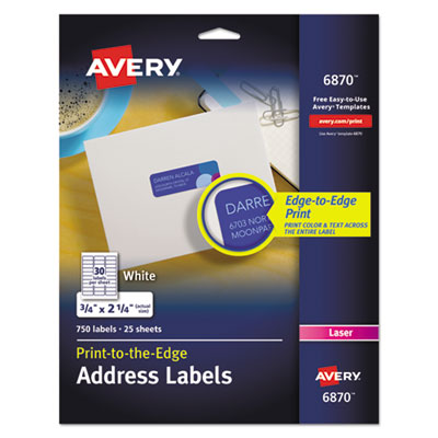 AVERY PRODUCTS CORPORATION Vibrant Laser Color-Print Labels w/ Sure Feed, 0.75 x 2.25, White, 750/PK