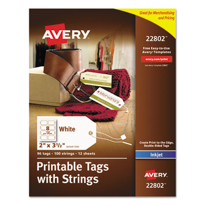 AVERY PRODUCTS CORPORATION Printable Rectangular Tags with Strings, 2 x 3.5, Matte White, 96/Pack
