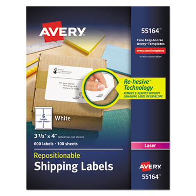 Repositionable Shipping Labels w/SureFeed, Laser, 3.33 x 4, White, 600/Box OrdermeInc OrdermeInc