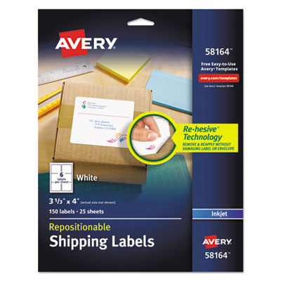 Repositionable Shipping Labels w/SureFeed, Inkjet, 3.33 x 4, White, 150/Box OrdermeInc OrdermeInc