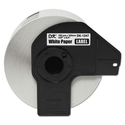 BROTHER INTL. CORP. DK1247 Label Tape, 4.07" x 6.4", Black on White, 180 Labels/Roll