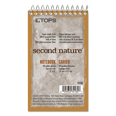 TOPS™ Second Nature Wirebound Notepads, Narrow Rule, Randomly Assorted Cover Colors, 50 White 3 x 5 Sheets - OrdermeInc