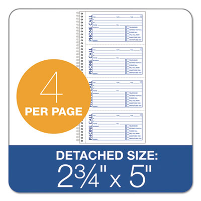 TOPS™ Second Nature Phone Call Book, Two-Part Carbonless, 5 x 2.75, 4 Forms/Sheet, 400 Forms Total - OrdermeInc