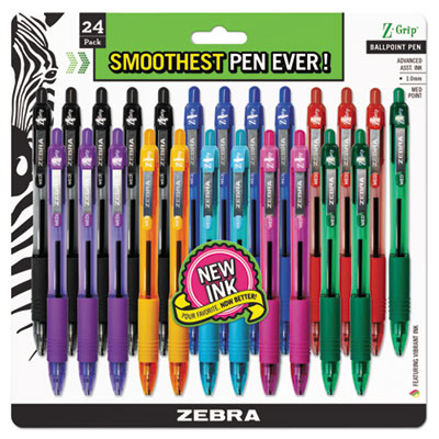 Zebra® Z-Grip Ballpoint Pen, Retractable, Medium 1 mm, Assorted Business and Artistic Ink Colors, Assorted Barrel Colors, 24/Pack - OrdermeInc