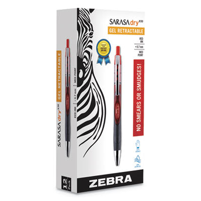 Zebra® Sarasa Dry Gel X30 Gel Pen, Retractable, Medium 0.7 mm, Red Ink, Red/Black/Silver Barrel, 12/Pack OrdermeInc OrdermeInc