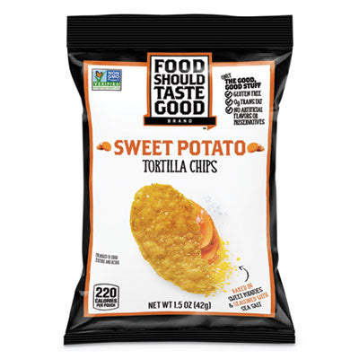 FOOD SHOULD TASTE GOOD Tortilla Chips, Sweet Potato with Sea Salt, 1.5 oz, 24/Carton - OrdermeInc